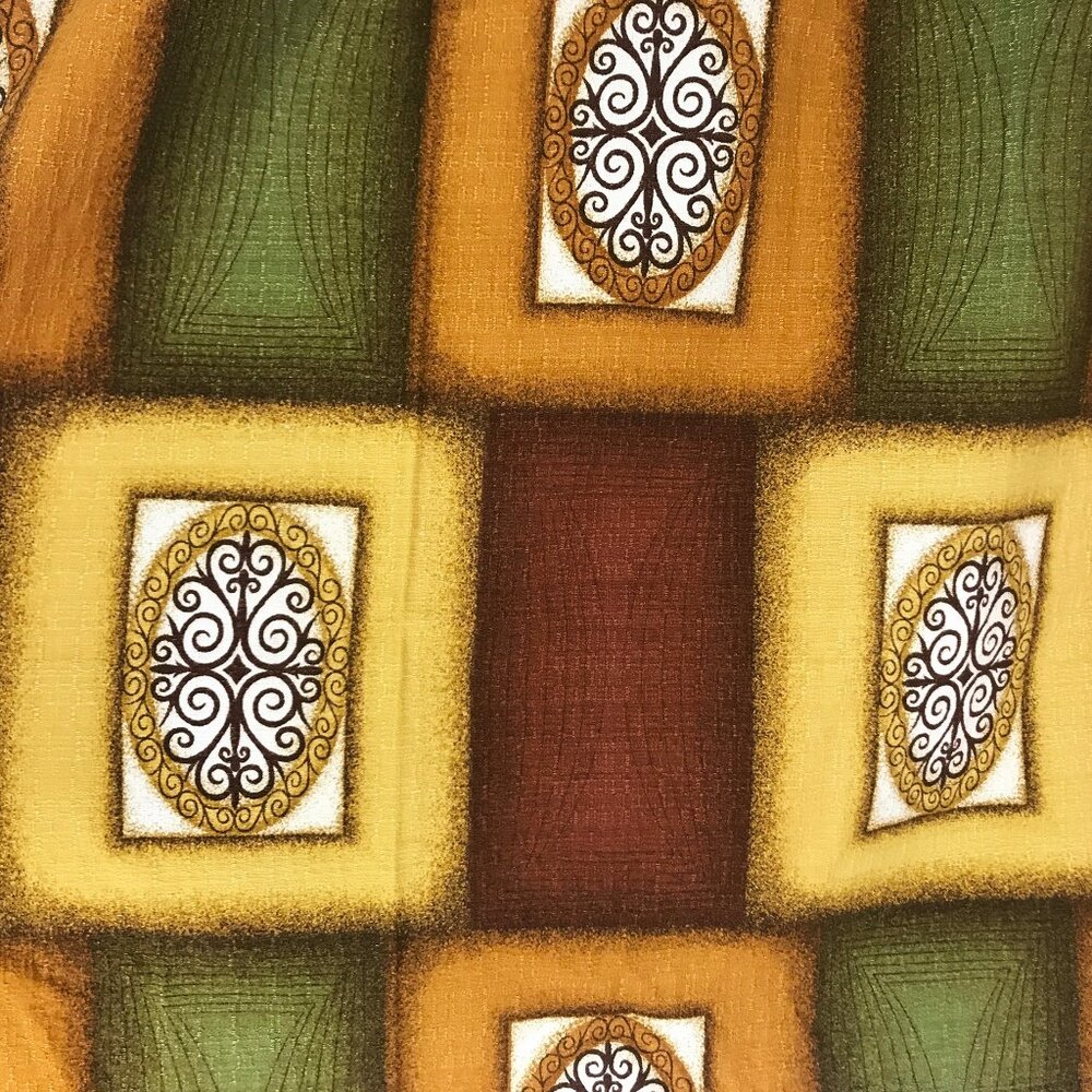 Mid Century Curtain Vintage 60s MCM abstract green gold brown Barkcloth